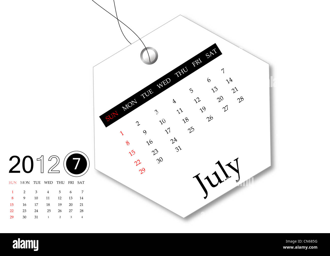 Luglio del calendario 2012 Foto Stock