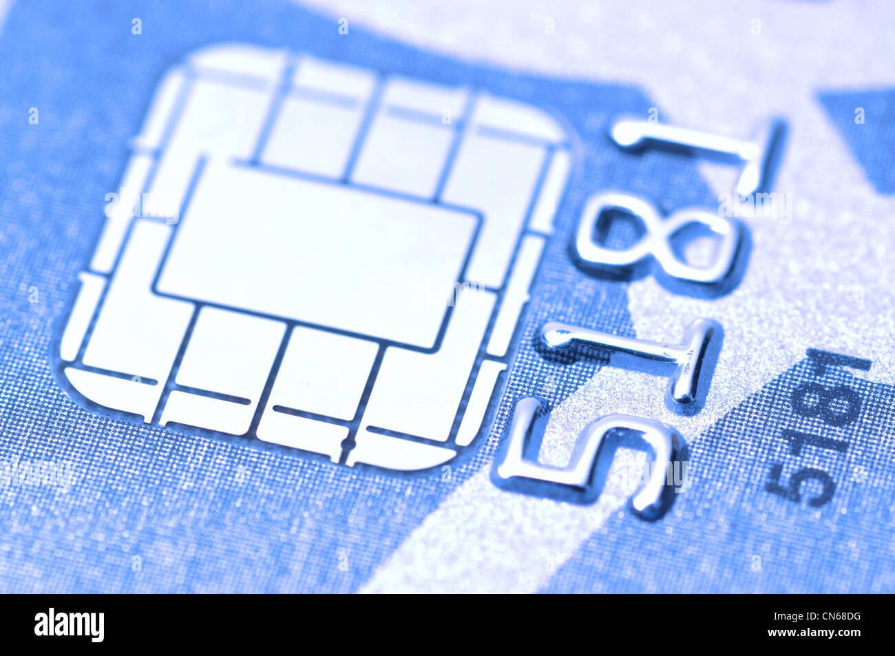 Macro attività chip card con tonalità blu Foto Stock