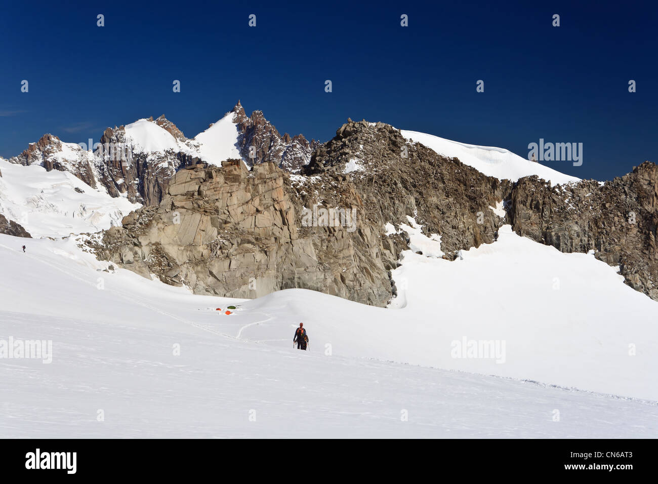 Mer de Glace ghiacciaio da Herbronner picco, del massiccio del Monte Bianco Foto Stock