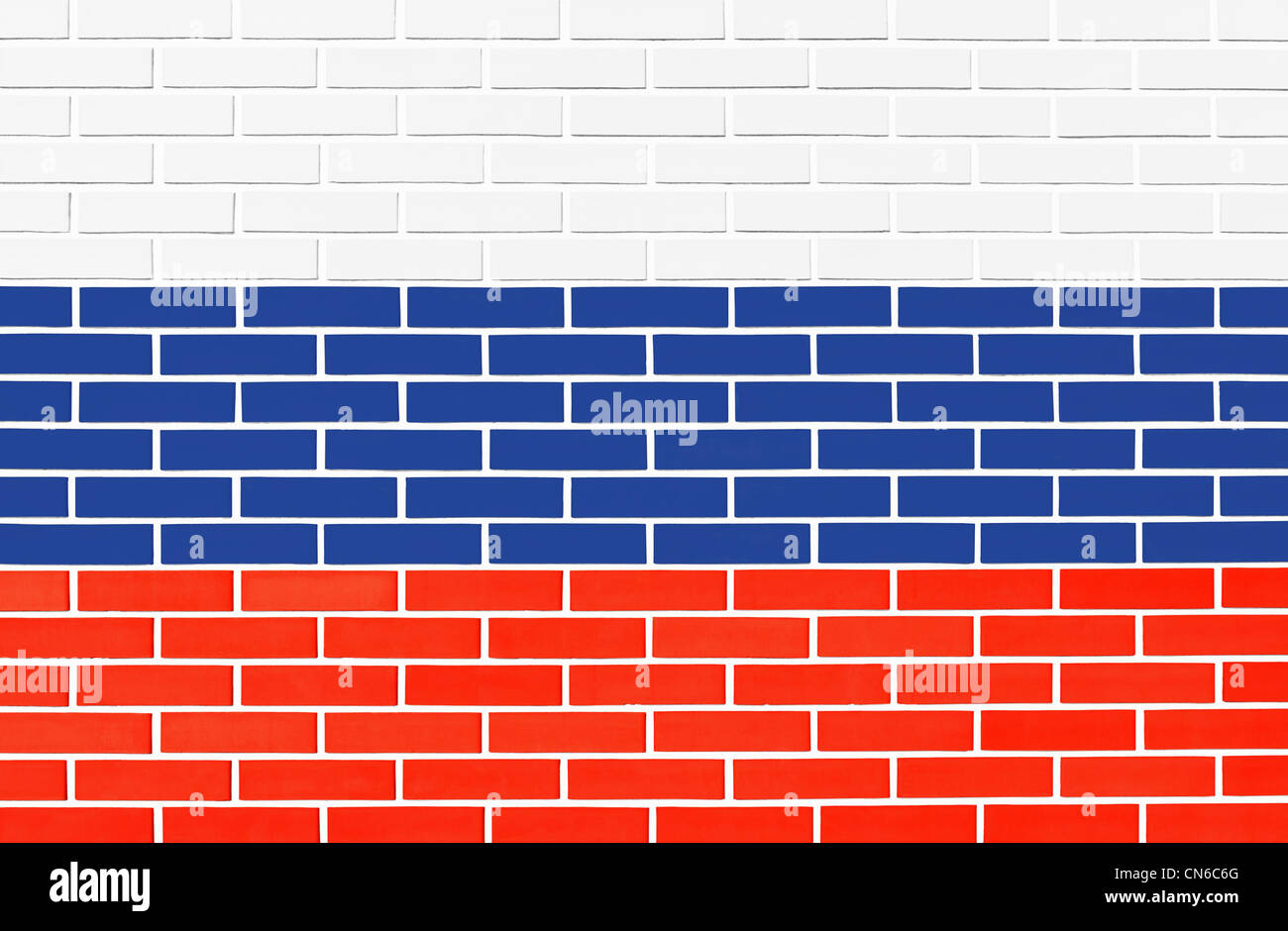 Bandiera della Russia dipinta su un muro di mattoni. Foto Stock