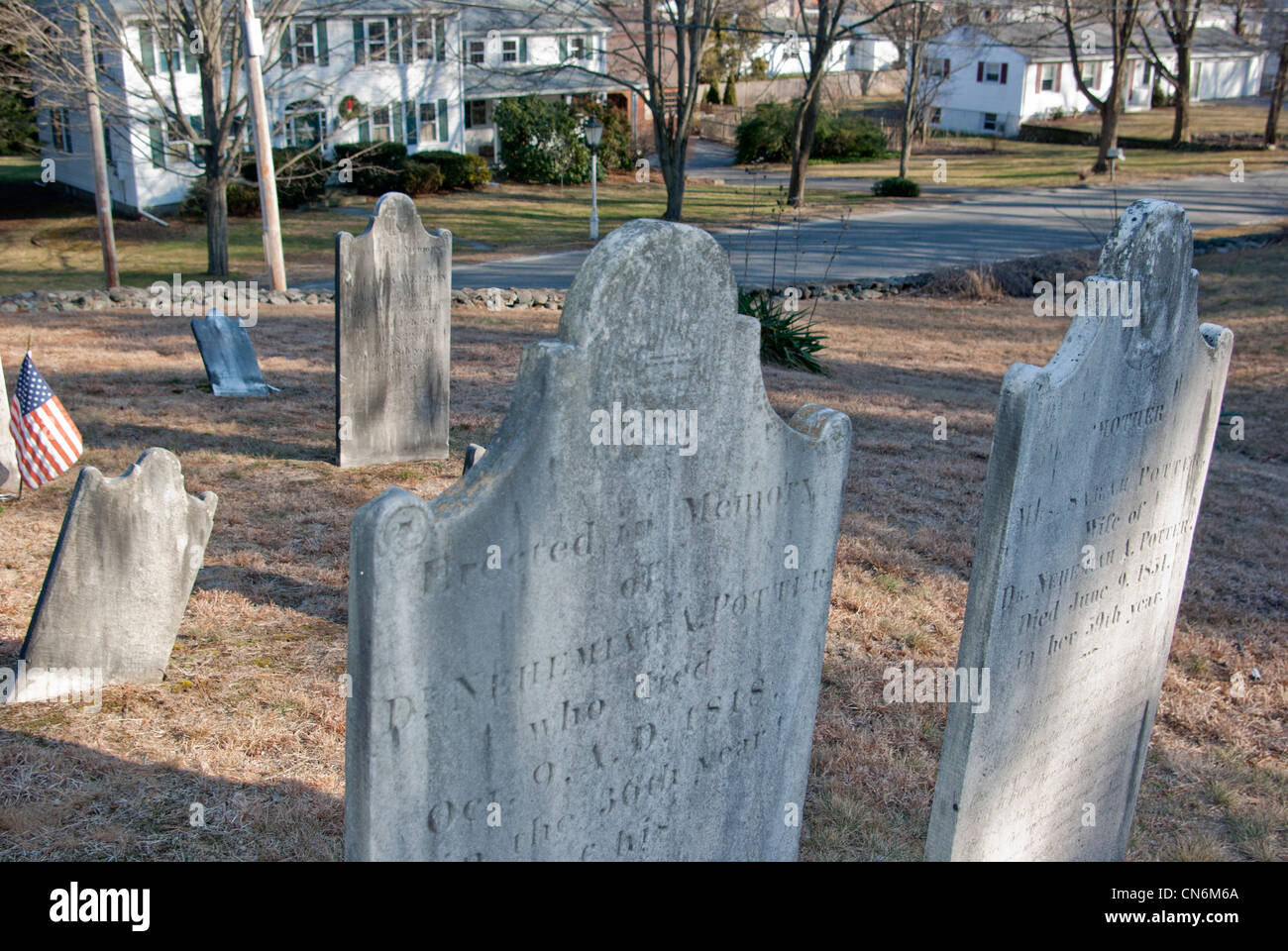 Il vecchio era coloniale New England cimitero. Foto Stock