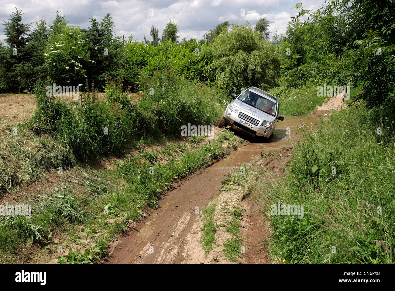 Freelander, Landrover Freelander unità su terreni fangosi, su terreno irregolare. Foto Stock