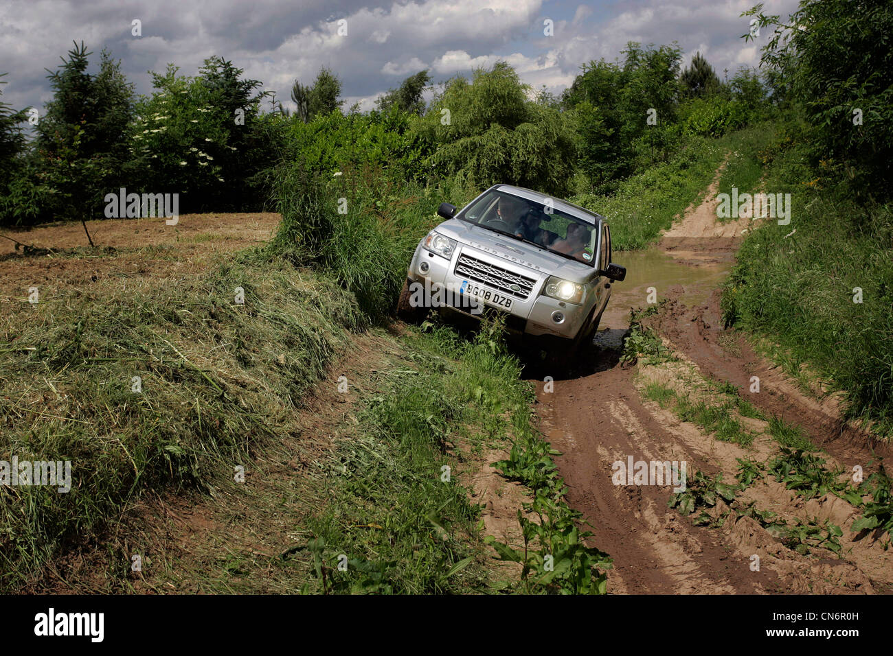 Freelander, Landrover Freelander unità su terreni fangosi, su terreno irregolare. Foto Stock