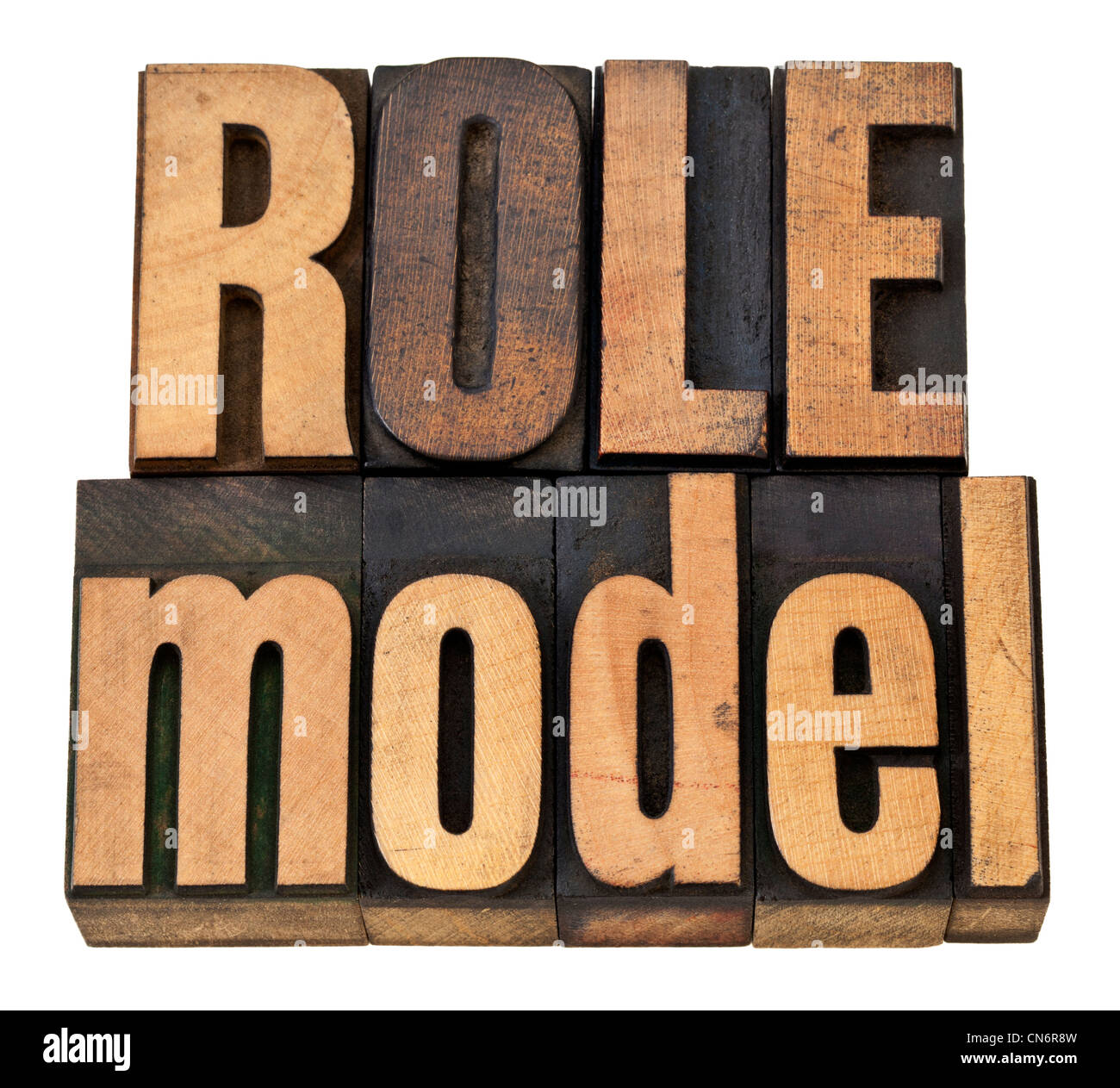 Modello di ruolo - concetto di leadership - isolato di una frase in rilievografia vintage tipo legno Foto Stock