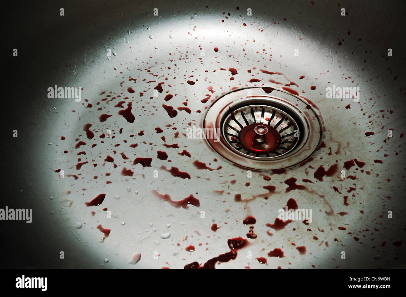 Il sangue in argento lavello da cucina Foto Stock