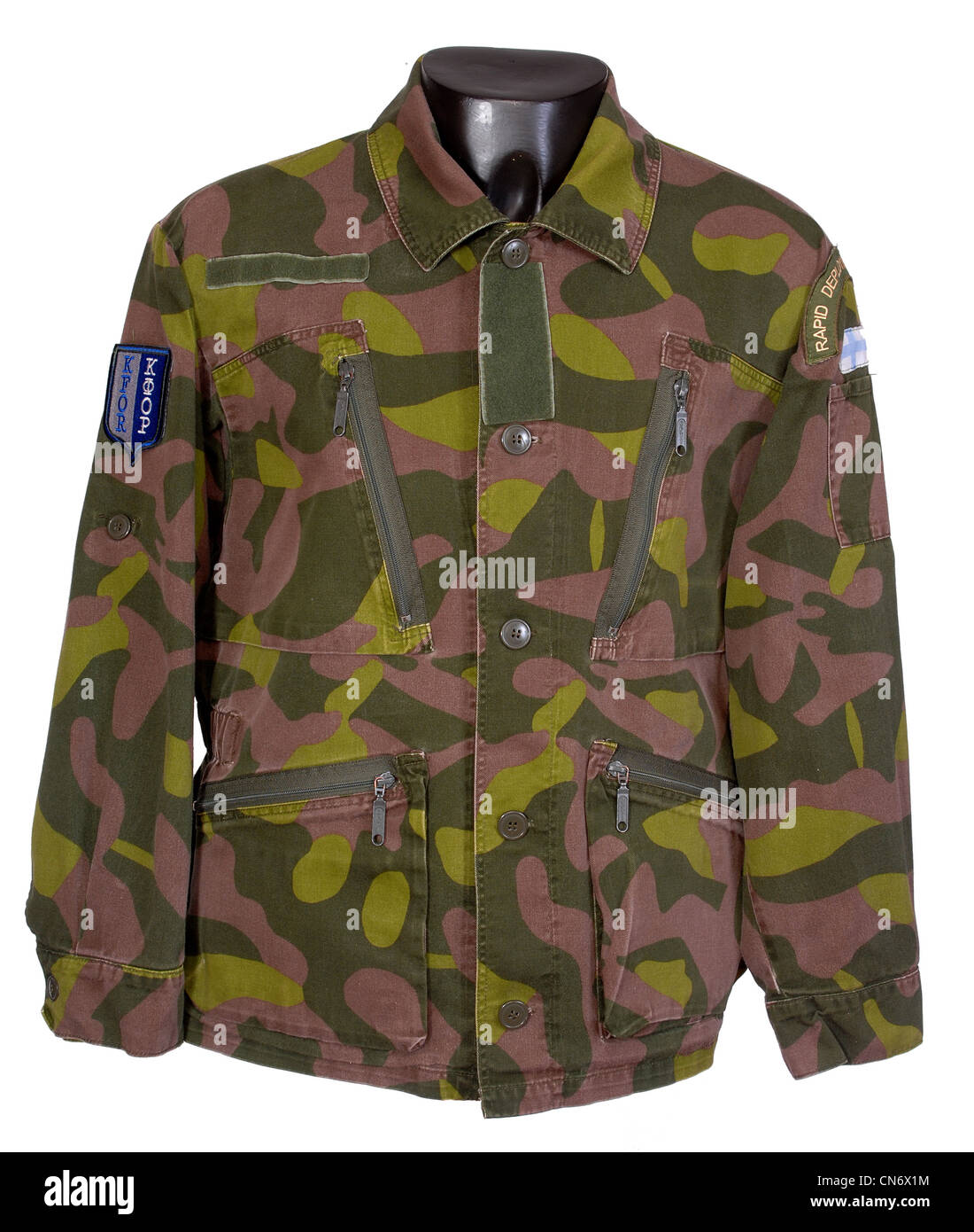Abbigliamento camouflage come utilizzati dalle forze militari di mimetizzazione finlandese Foto Stock