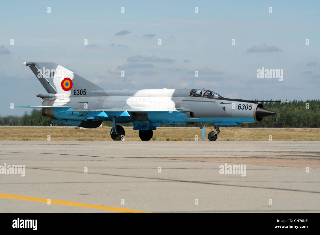 Romanian Air Force MiG-21 jet da combattimento a Kecskemet Air Show Foto Stock