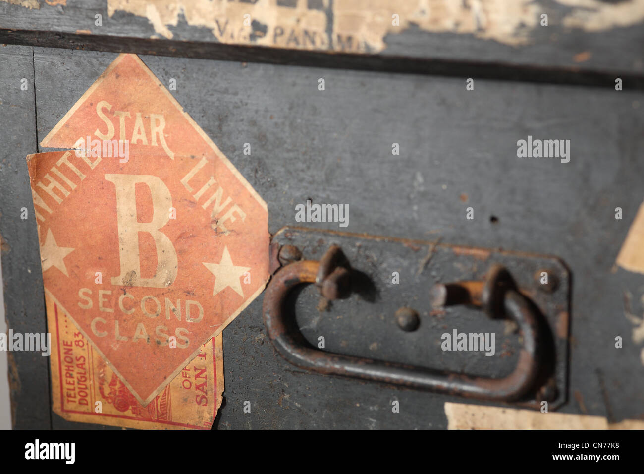 Tronco che mostra white star line designazione del passeggero Foto Stock