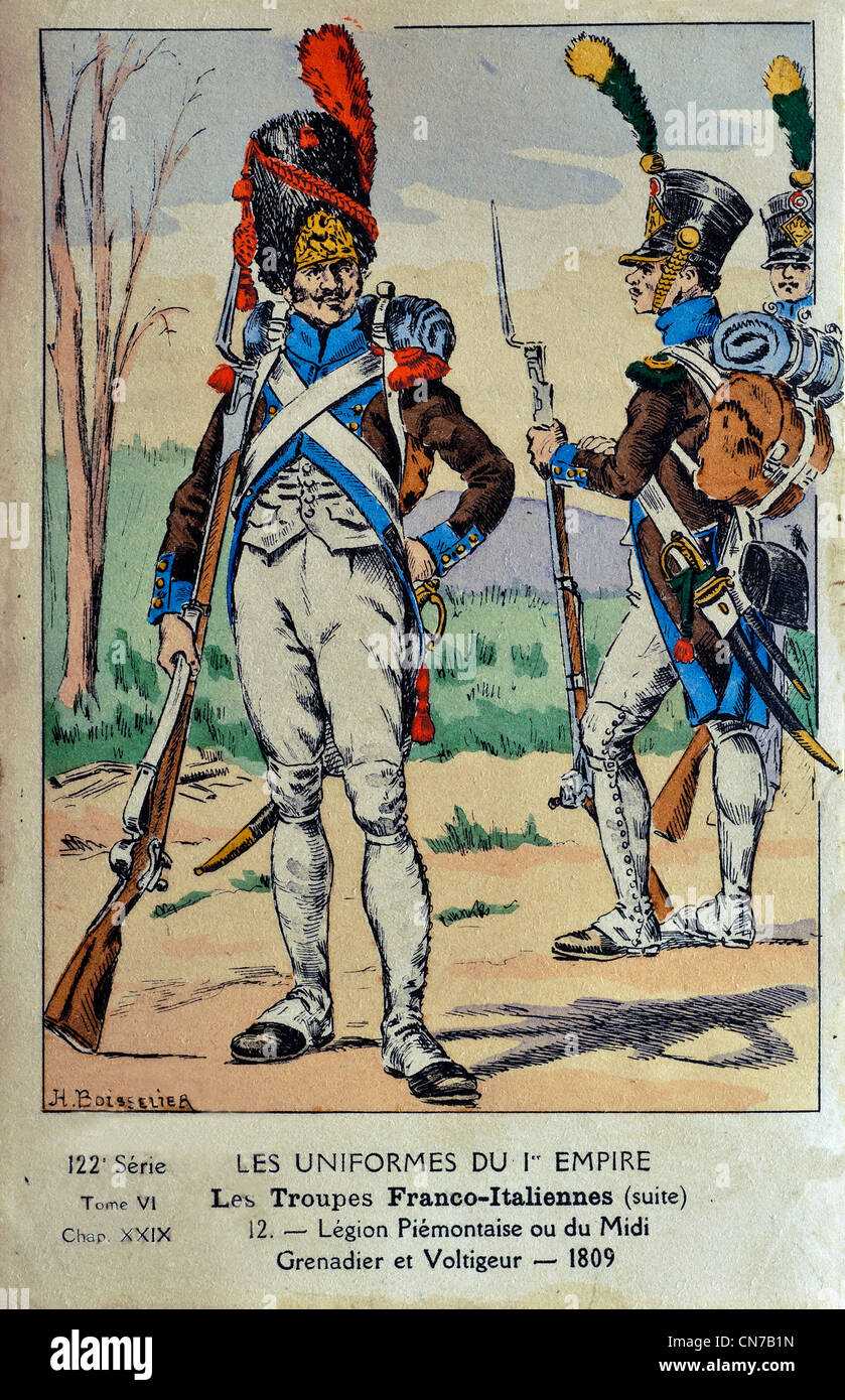 Uniforme di antichi Miitari figurini del 1° Impero truppe Franco-Italians Foto Stock