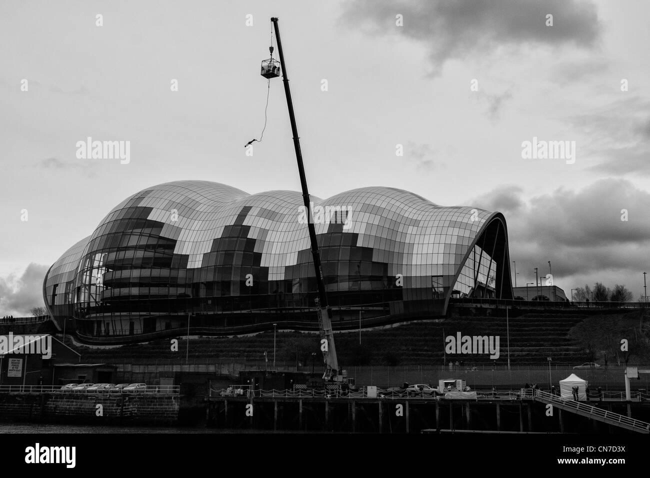 Bungee Jumping al di fuori Il Sage Gateshead Foto Stock