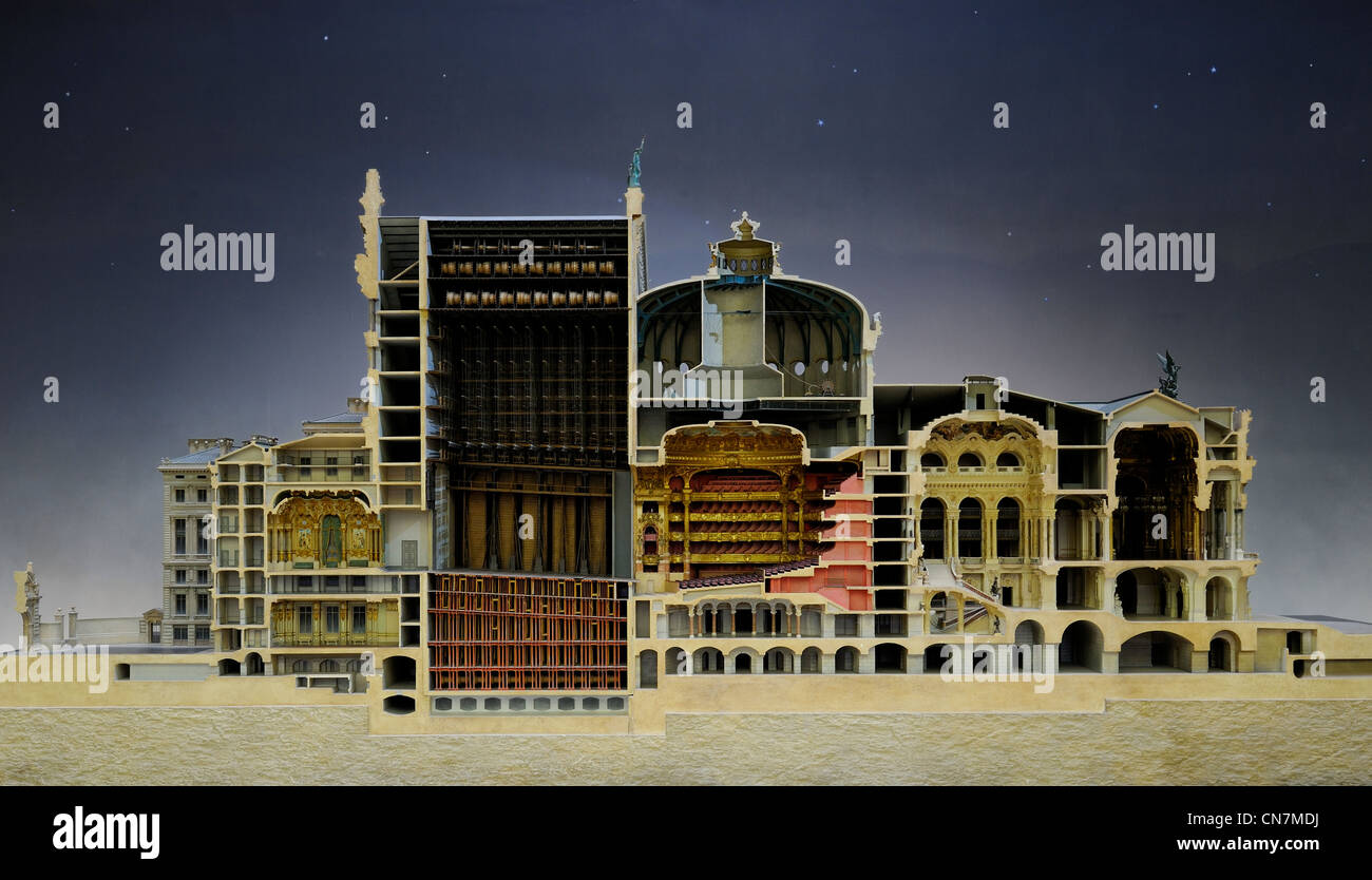 Francia, Parigi, il museo Orsay, il modello del Paris Opera Garnier, in sezione longitudinale, il modello da Richard Peduzzi tra Foto Stock