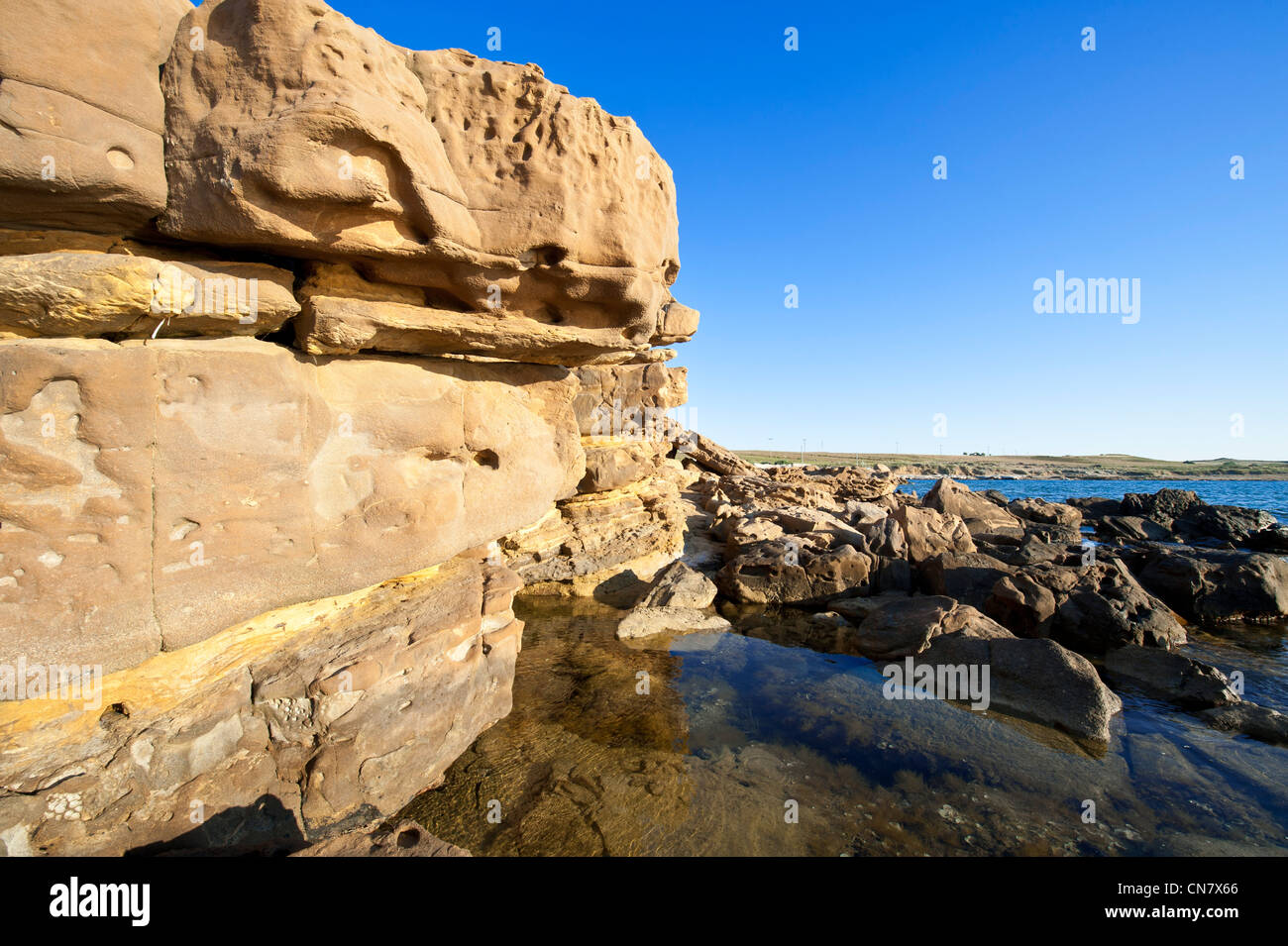 La Grecia, Lemnos Island, formazioni geologiche a Triges cape Foto Stock