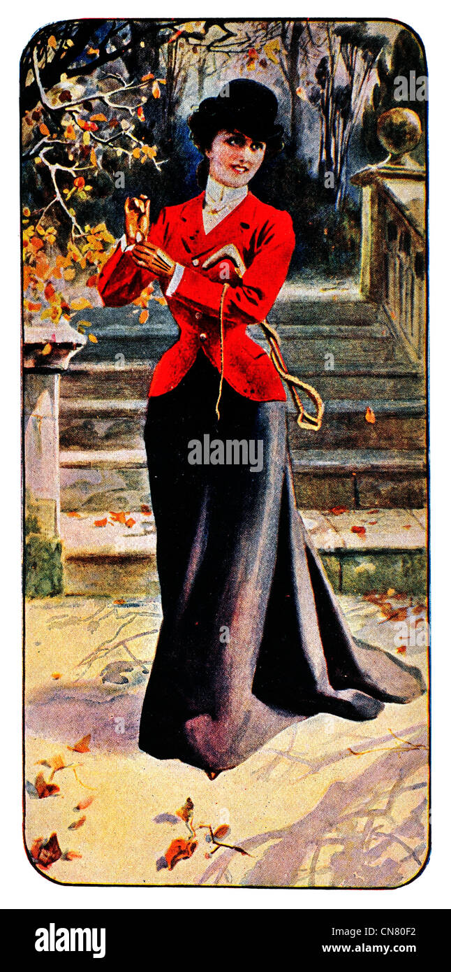1900 La caccia alla volpe donna Foto Stock