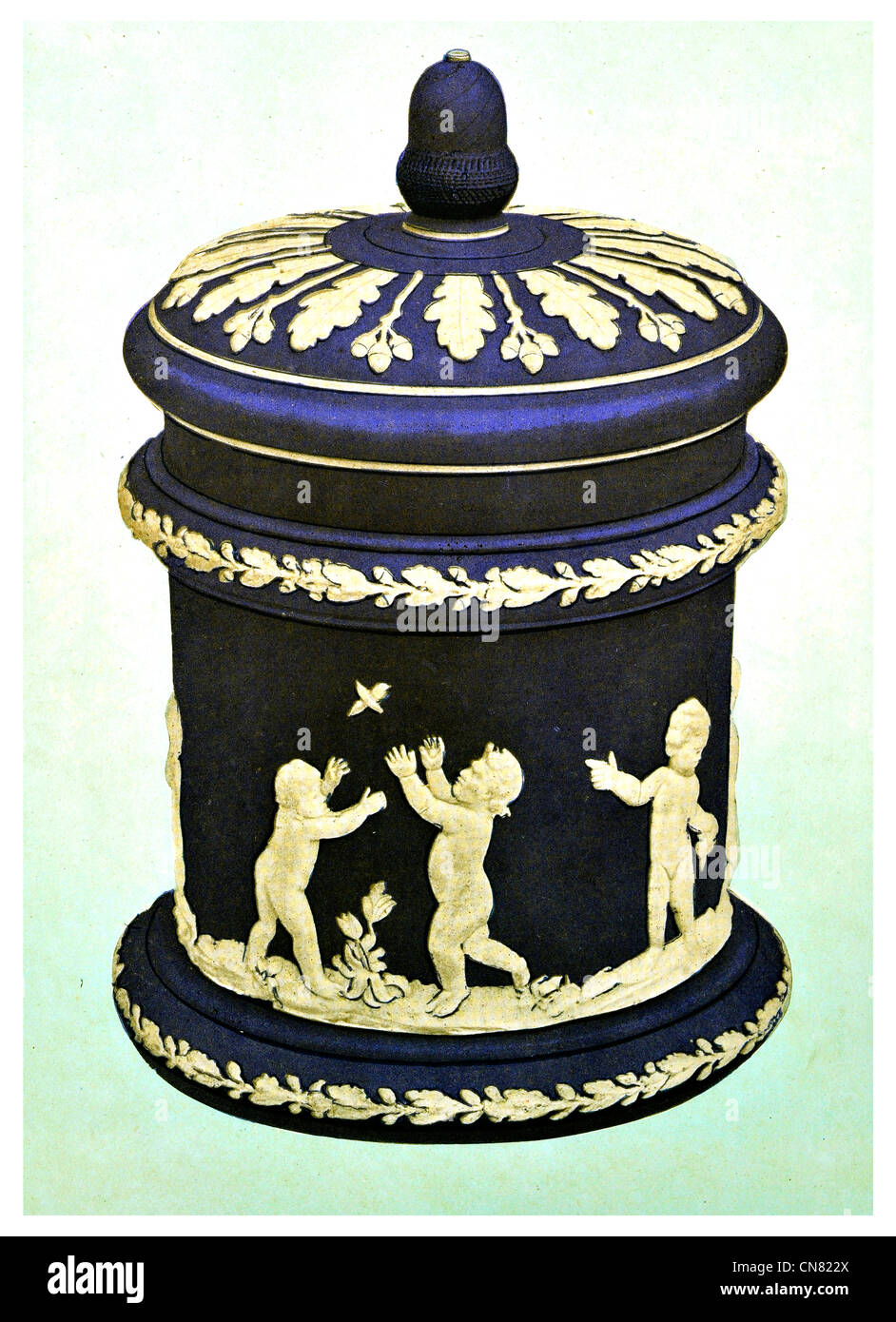 Vaso in ceramica porcellana Royal Doulton blu canna biscotto Foto Stock