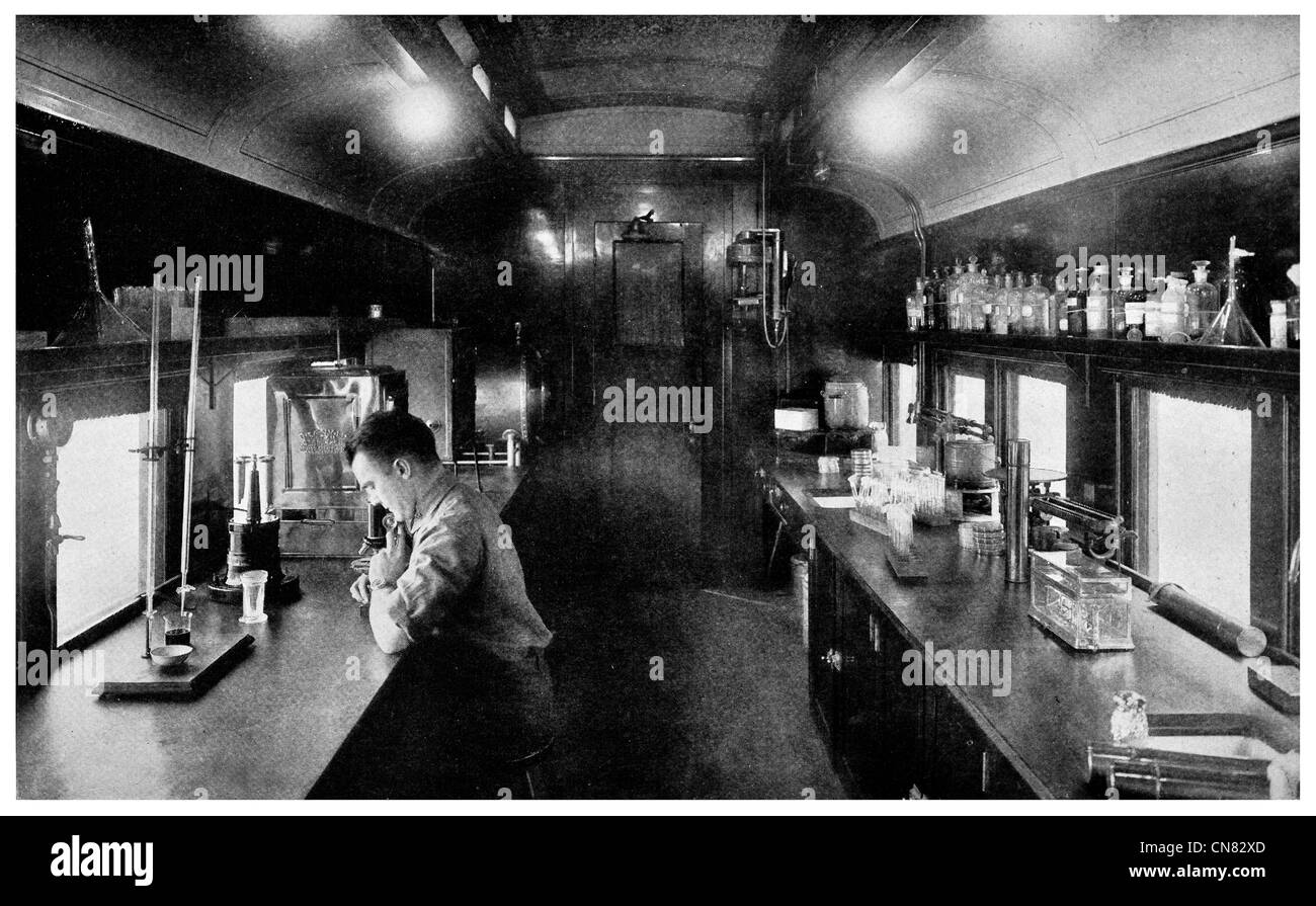 1917 vetture laboratorio US Public Health Service Lab in treno ferroviario trasporto Foto Stock
