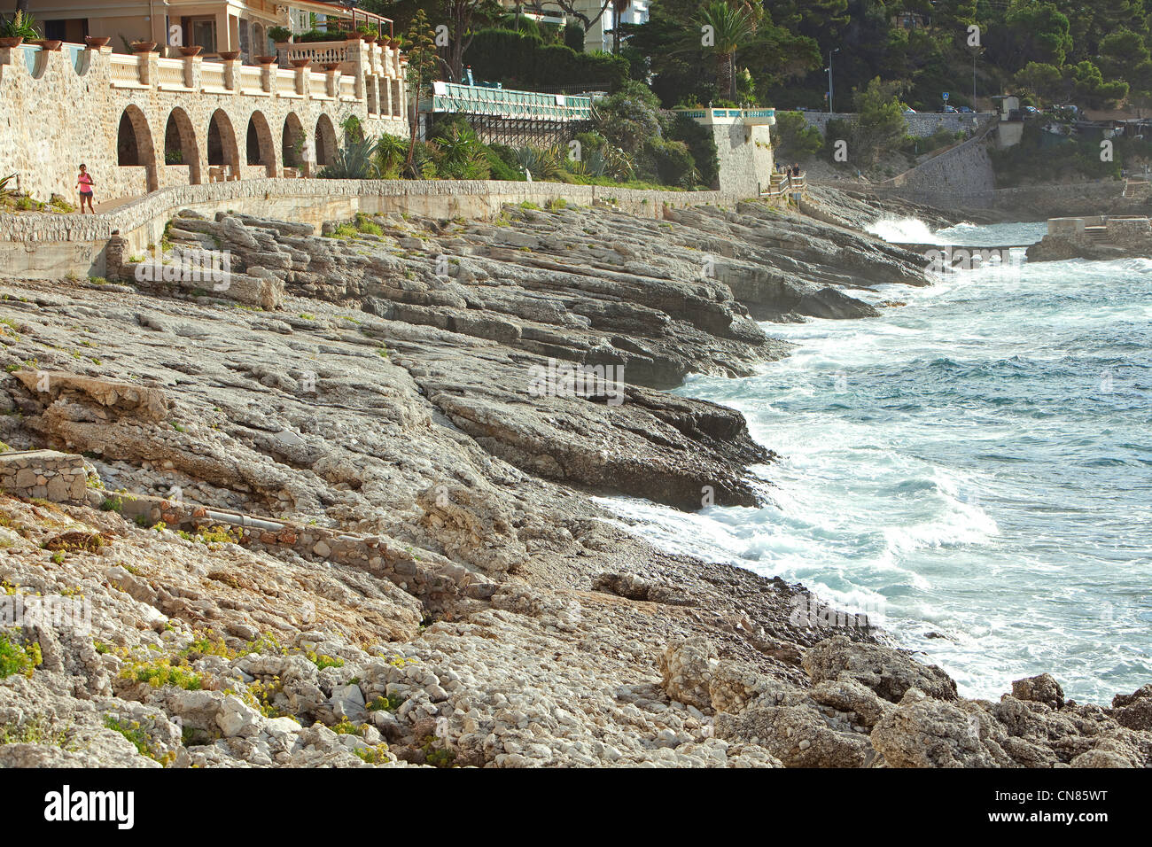 Francia, Alpes Maritimes, Cap d'Ail, Cap Mala, il sentiero costiero Foto Stock