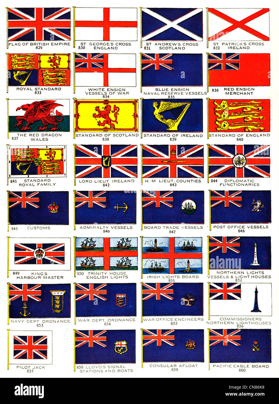 Pubblicato per la prima volta 1917 Bandiere Bandiera Standard St George Cross Inghilterra British Empire St Andrews in Scozia di St Patrick Cross Foto Stock
