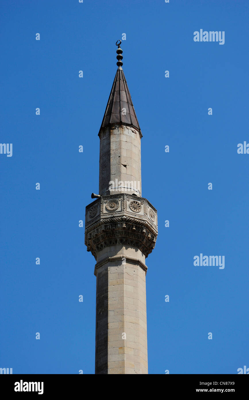 L'Ucraina. Repubblica autonoma di Crimea. Bakhchisaray. Khan's Palace. Grande Moschea di Khan. Minareto. Dettaglio. Foto Stock