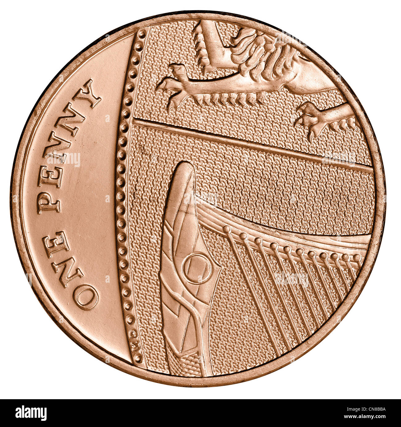 1p un penny pence sopra la testa in rame di monete Foto Stock