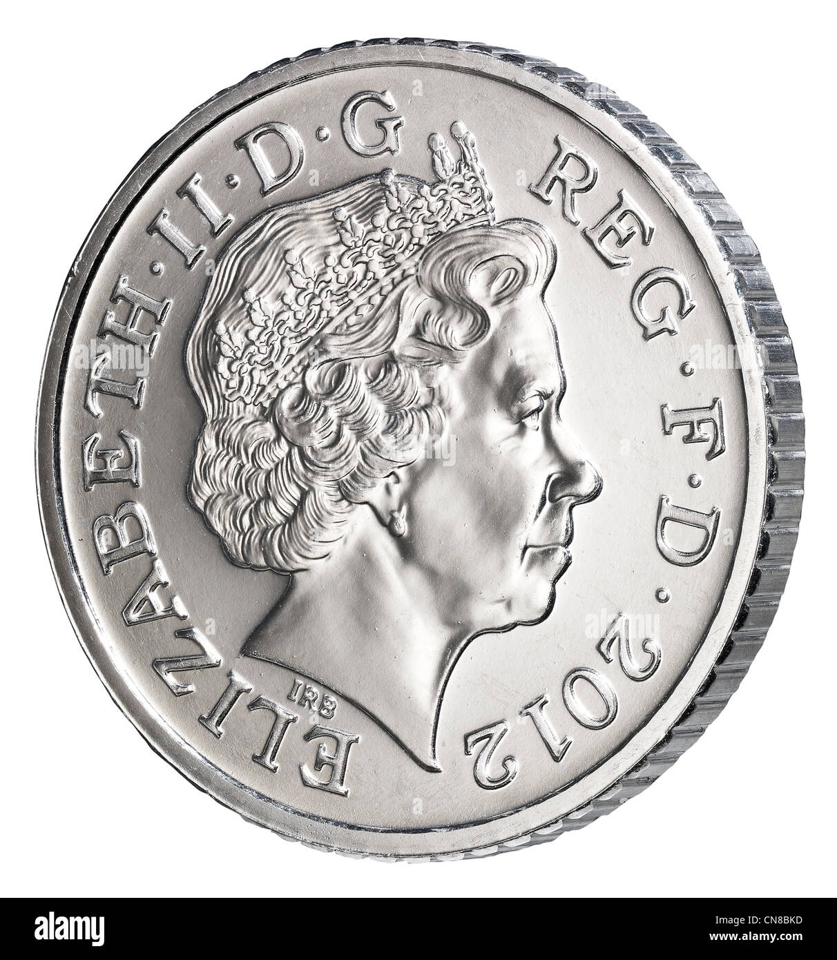 5p cinque pence moneta sul lato complementare capi 2012 Foto Stock