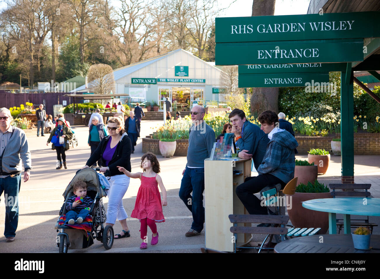 Ingresso al giardino RHS Wisley, nel Surrey, Inghilterra, Regno Unito. Foto Stock