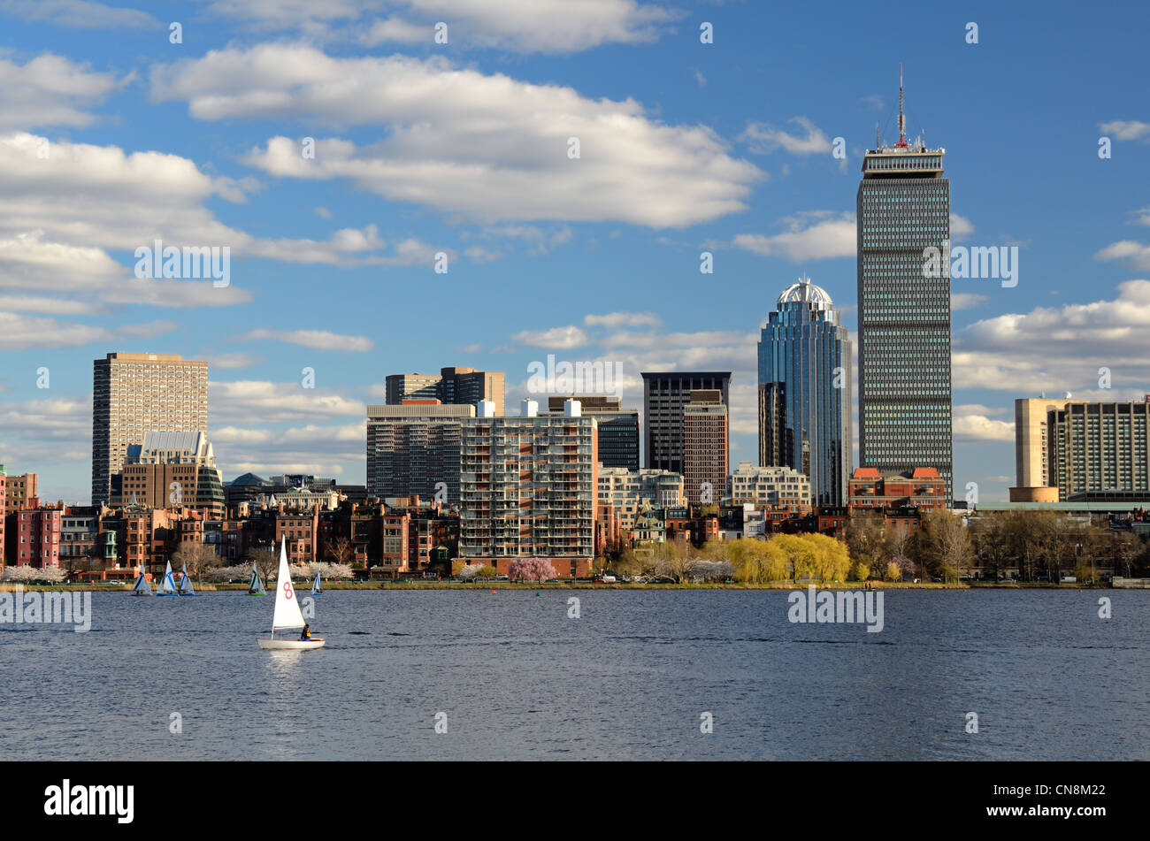 Il paesaggio di Back Bay di Boston, Massachusetts, STATI UNITI D'AMERICA dal fiume Charles. Foto Stock