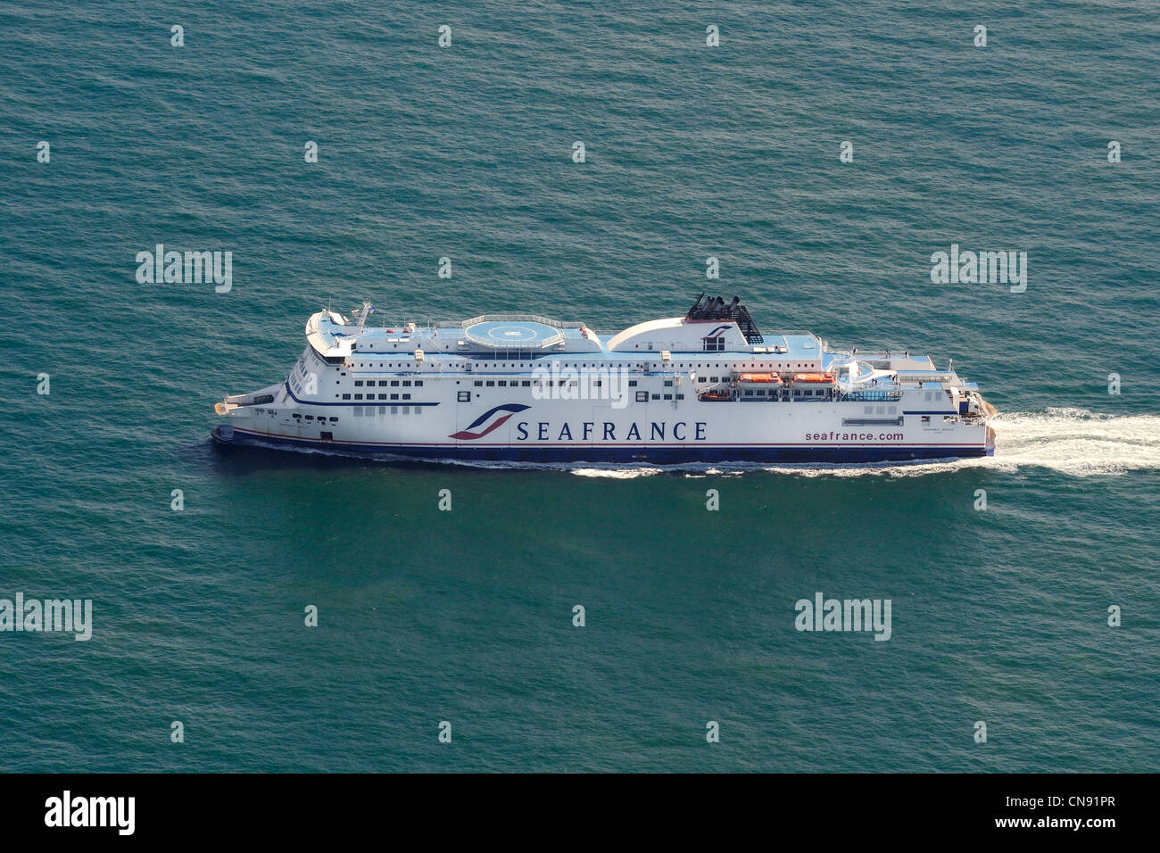 Francia, Pas de Calais, Seafrance traghetto tra Francia e Inghilterra nel Canale della Manica (vista aerea) Foto Stock