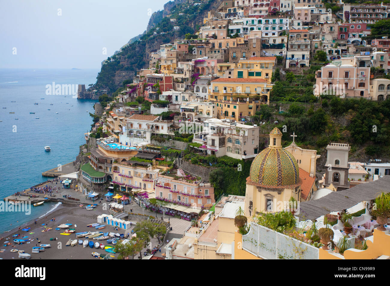 Il villaggio Positano, Costiera Amalfitana, sito Patrimonio Mondiale dell'Unesco, Campania, Italia, mare Mediterraneo, Europa Foto Stock