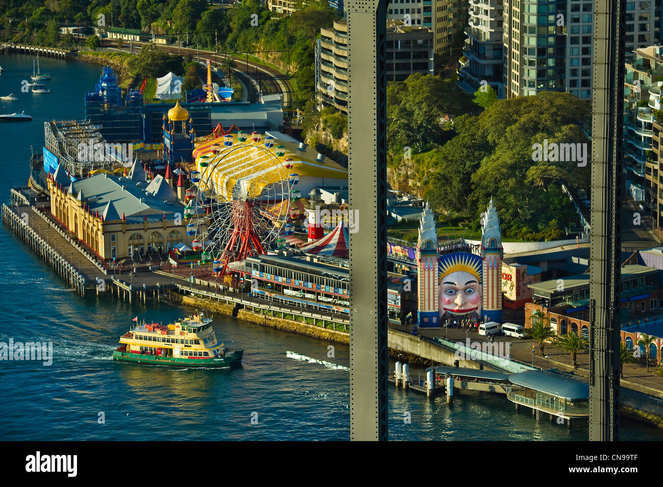 Australia, Nuovo Galles del Sud, Sydney, area Kirribili, Milsons Point,North Sydney Luna Park dal Ponte del Porto Foto Stock