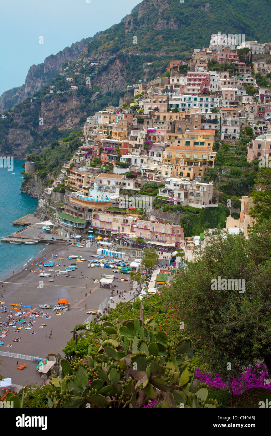 Il villaggio Positano, Costiera Amalfitana, sito Patrimonio Mondiale dell'Unesco, Campania, Italia, mare Mediterraneo, Europa Foto Stock
