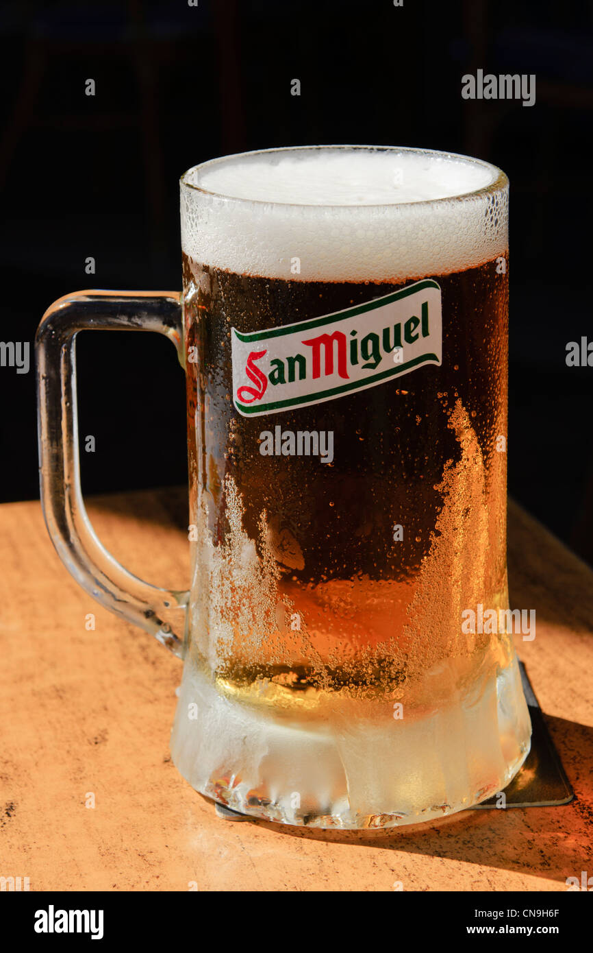 Lanzarote isole Canarie - San Miguel lager il boccale di birra. Foto Stock
