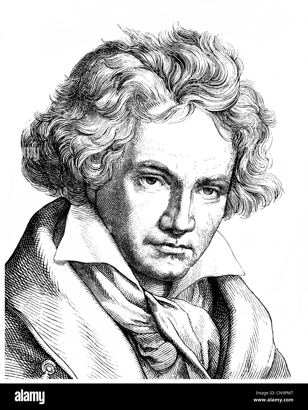 Disegno storico del XIX secolo, Ludwig van Beethoven, 1770 -1827, un compositore tedesco della prima Scuola Viennese Foto Stock
