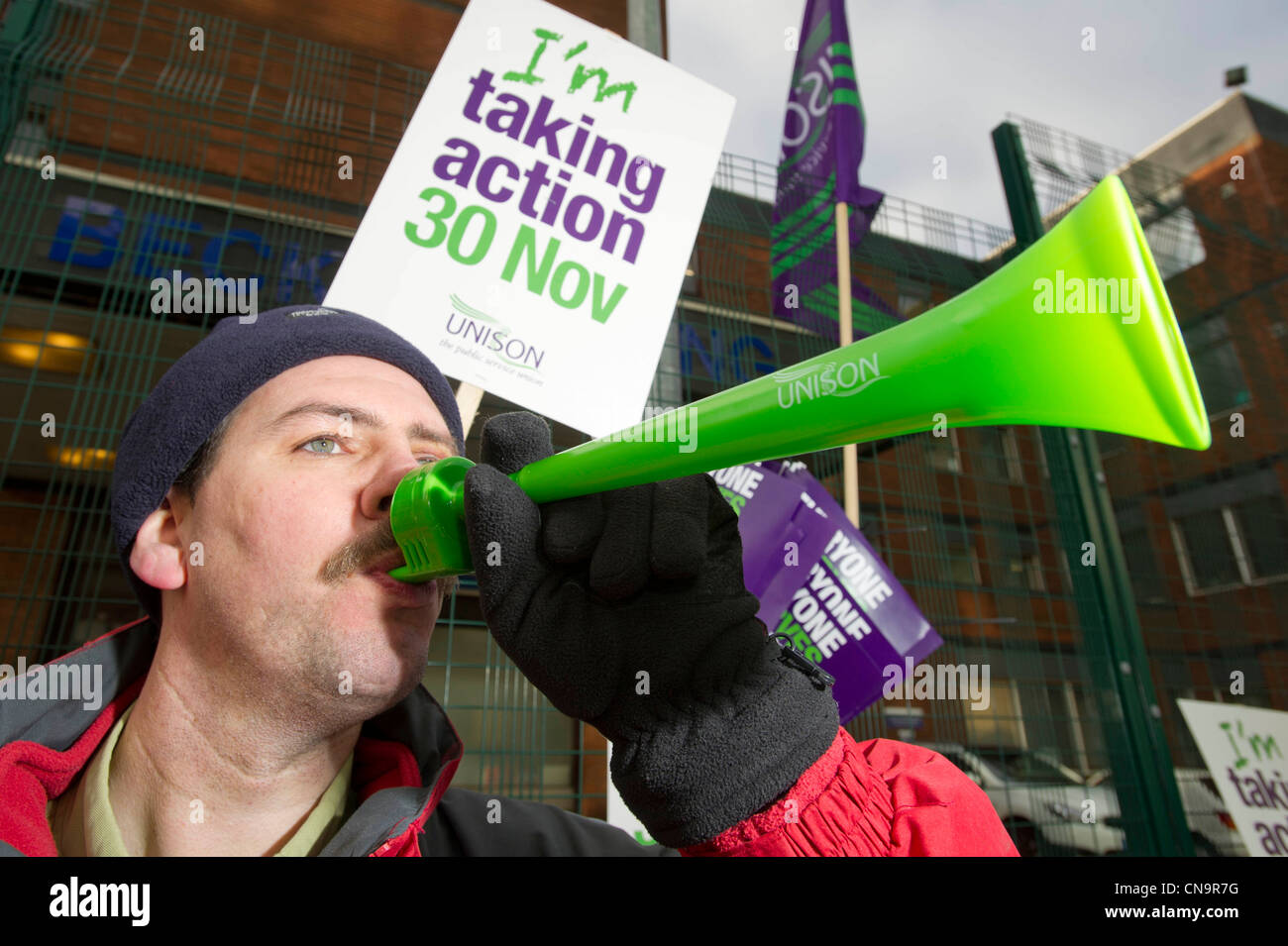 Unison picchetti durante l'N30 giorno di azione, Leeds Foto Stock