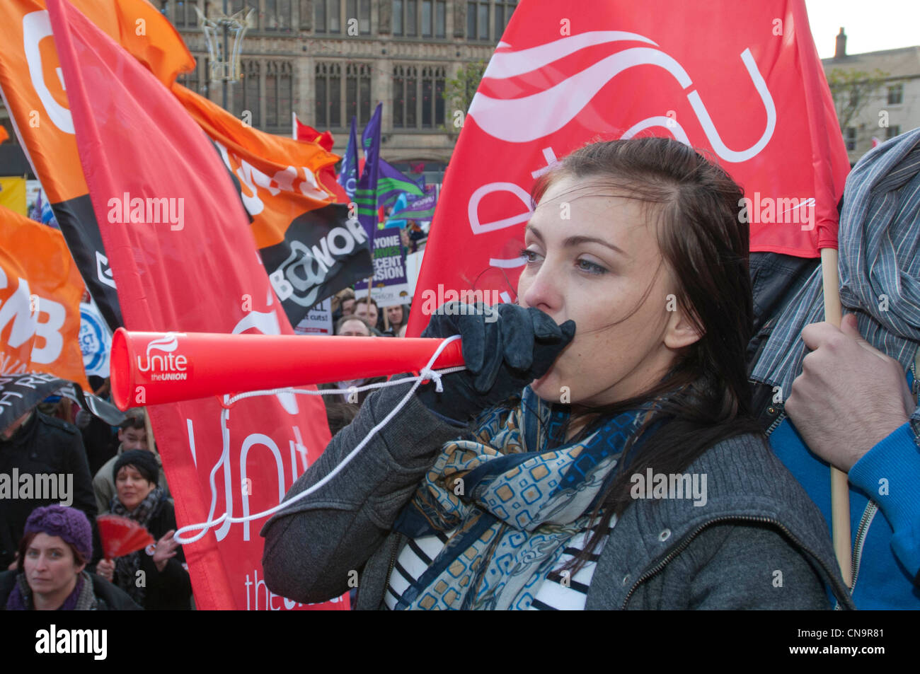 Unite picchetti durante l'N30 giorno di azione, Leeds Foto Stock