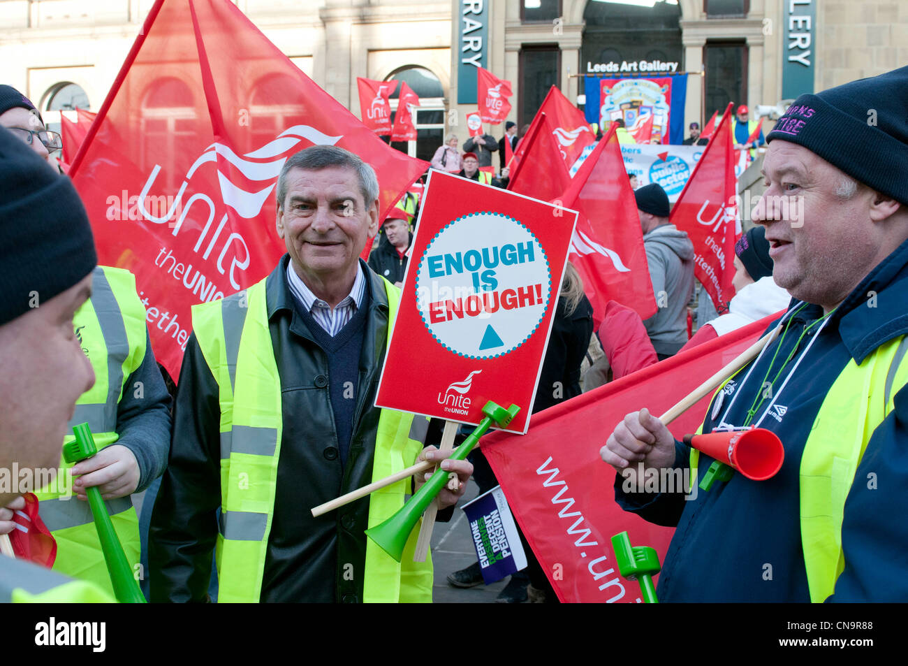 Unite picchetti durante l'N30 giorno di azione, Leeds Foto Stock
