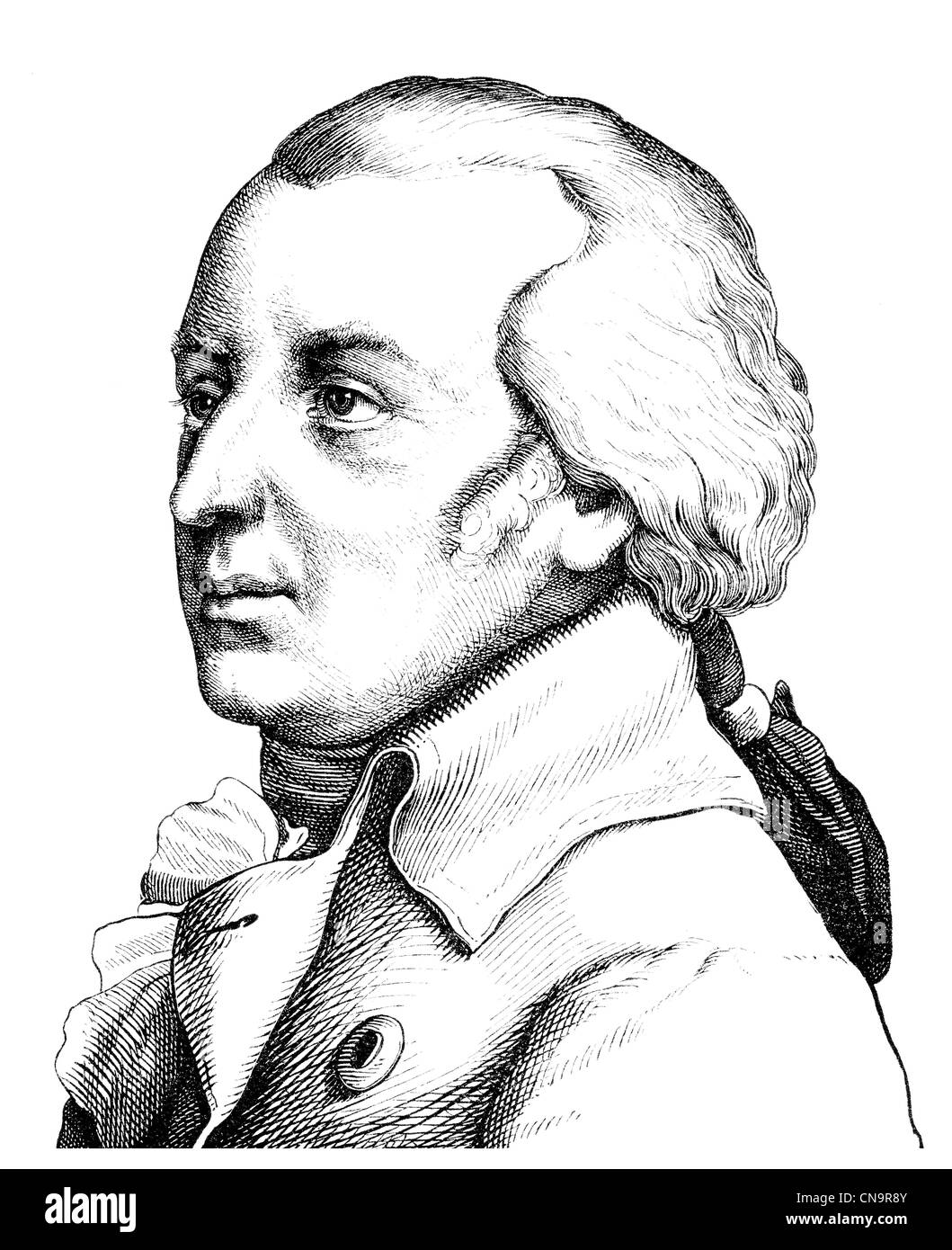 Disegno storico del XIX secolo, Johannes von mueller, 1752 - 1809, un Swiss storico, scrittore politico e statista Foto Stock