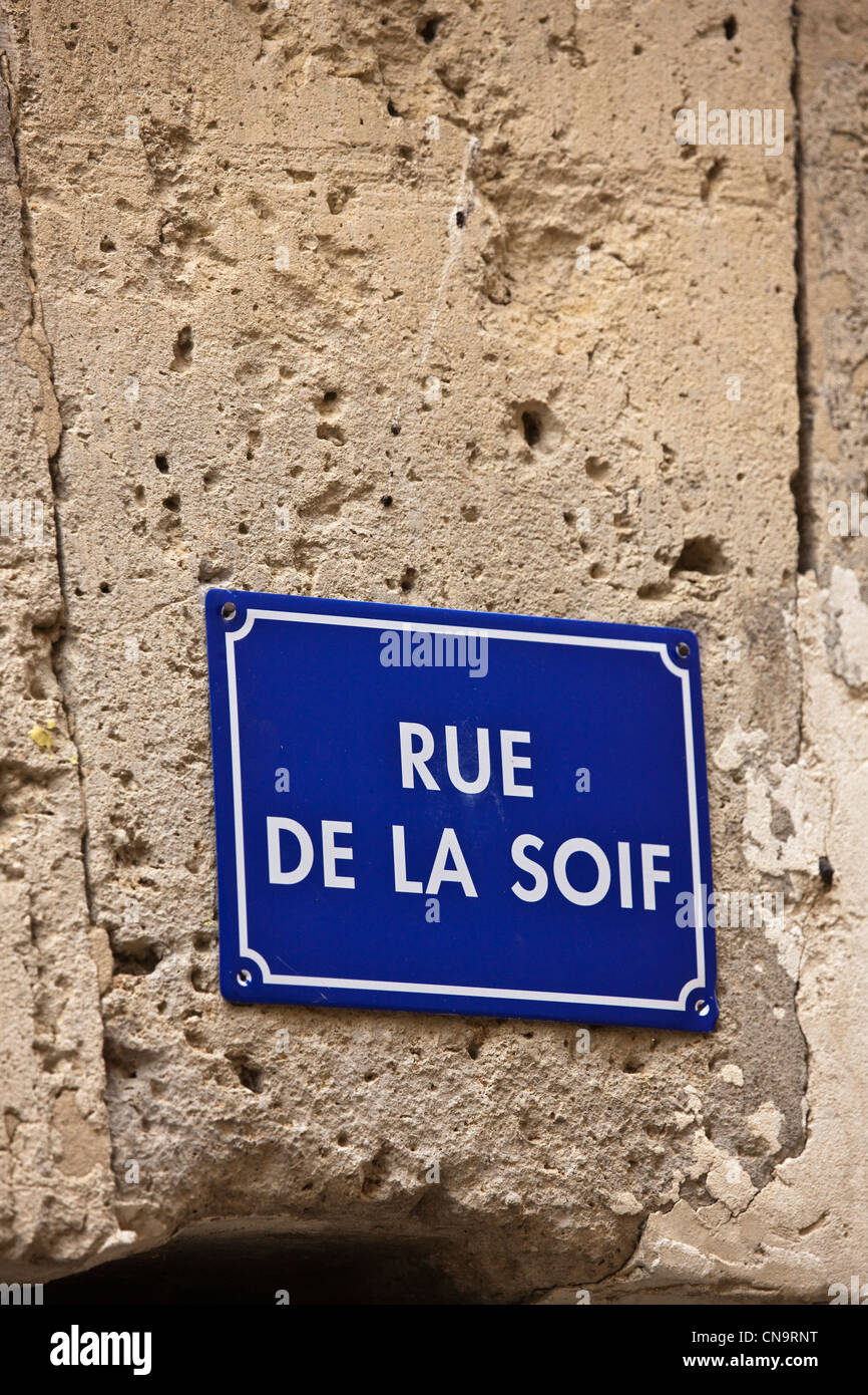 Francia, Gers, Fources, strada segno, Street di sete Foto Stock