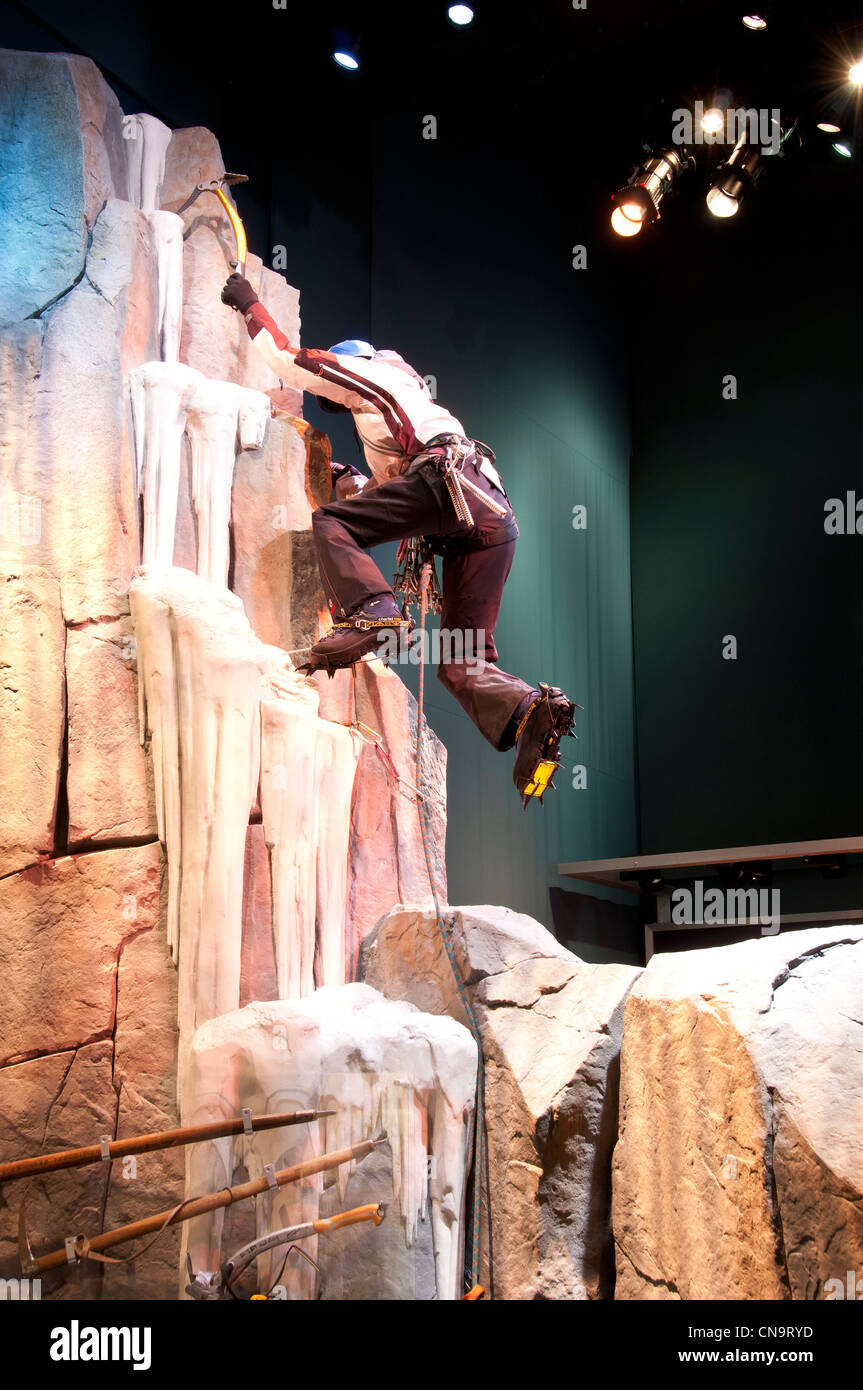 Display di arrampicata, alpinismo American Museum, Golden, Colorado. Foto Stock