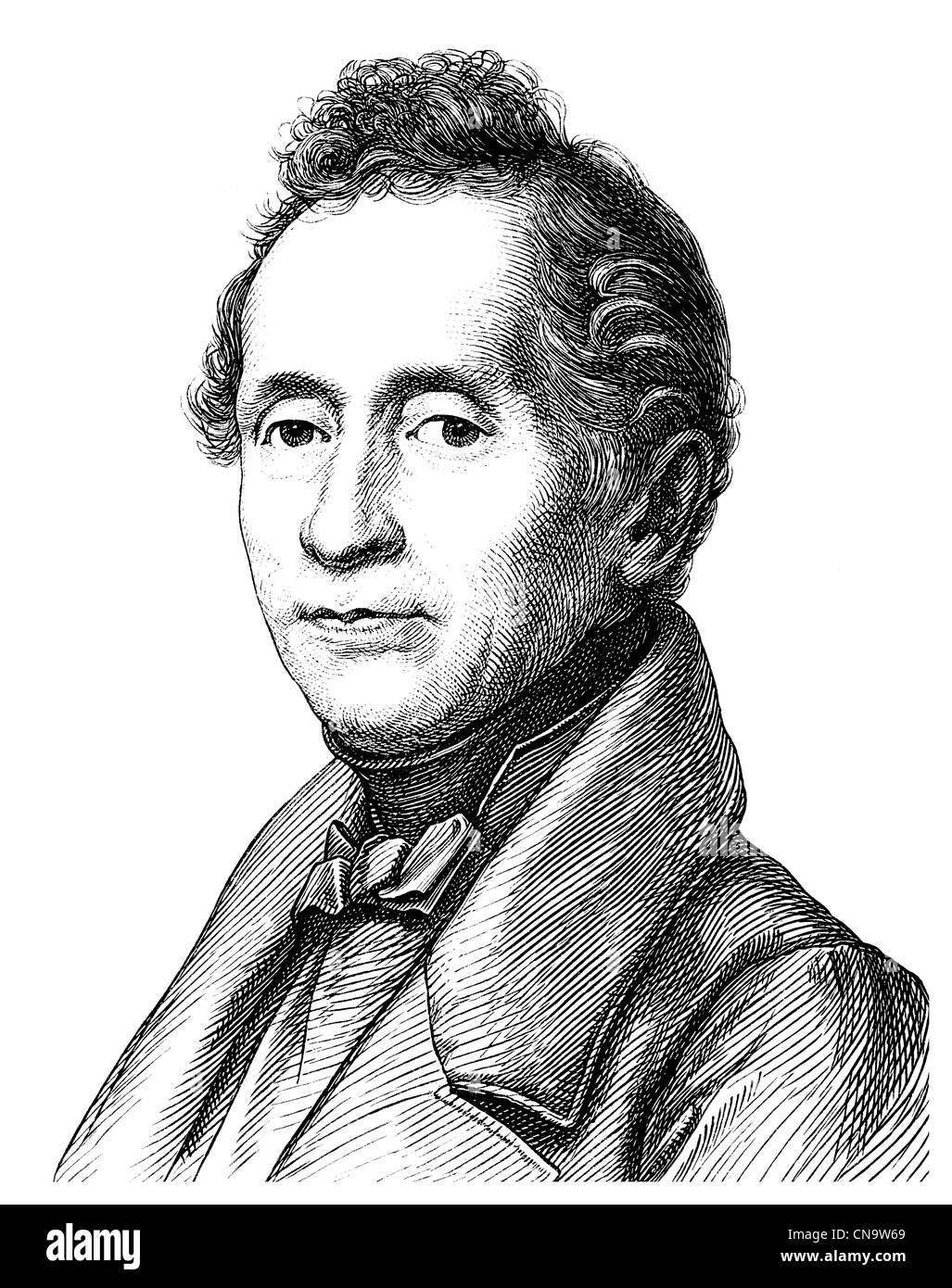 Disegno storico, Joseph Karl Benedikt Freiherr von Eichendorff, 1788 - 1857, un poeta e scrittore del Romanticismo tedesco Foto Stock