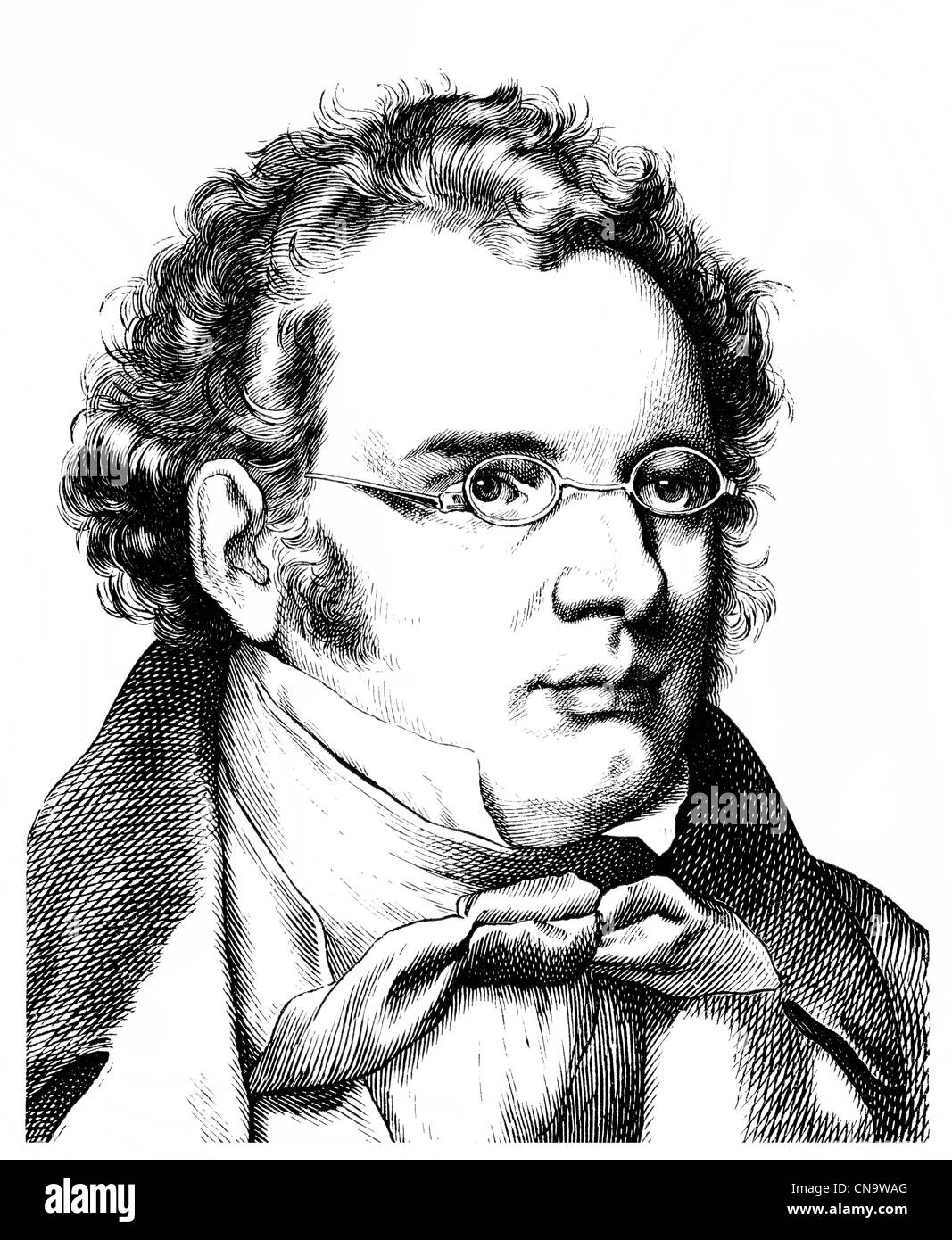 Disegno storico del XIX secolo, Franz Peter Schubert, 1797 - 1828, un compositore austriaco Foto Stock