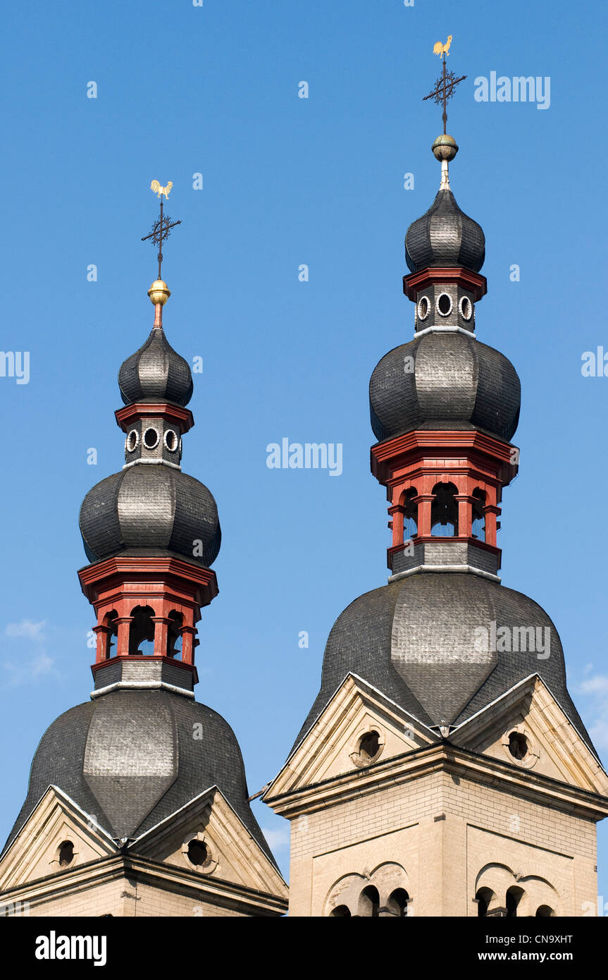 In Germania, in Renania Palatinato, Coblence, la torre campanaria della chiesa Liebfrauenkirche Foto Stock