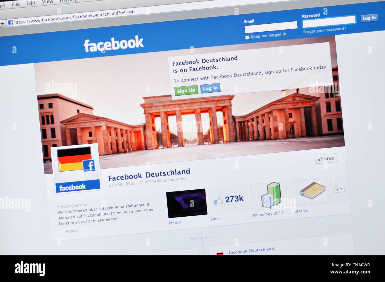Sito web Facebook - Germania Foto Stock