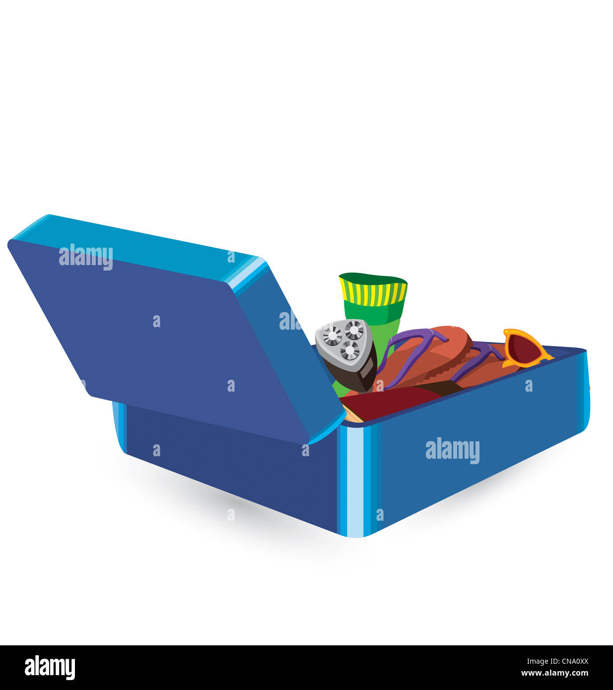 Bagagli imballati per la vacanza illustrazione vettoriale su sfondo bianco Foto Stock