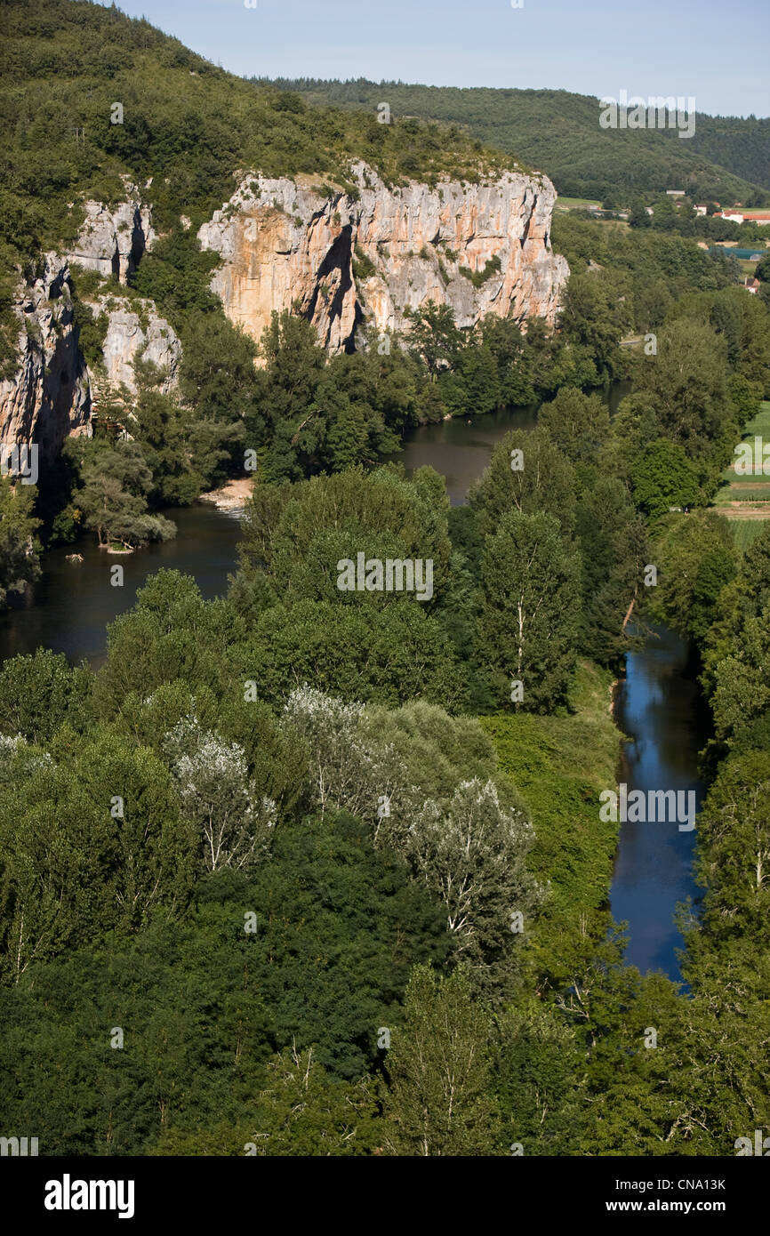 Francia, Lot, vicino a Saint Cirq Lapopie, Bouza, valle del Lot e la parata della lingua inglese Foto Stock