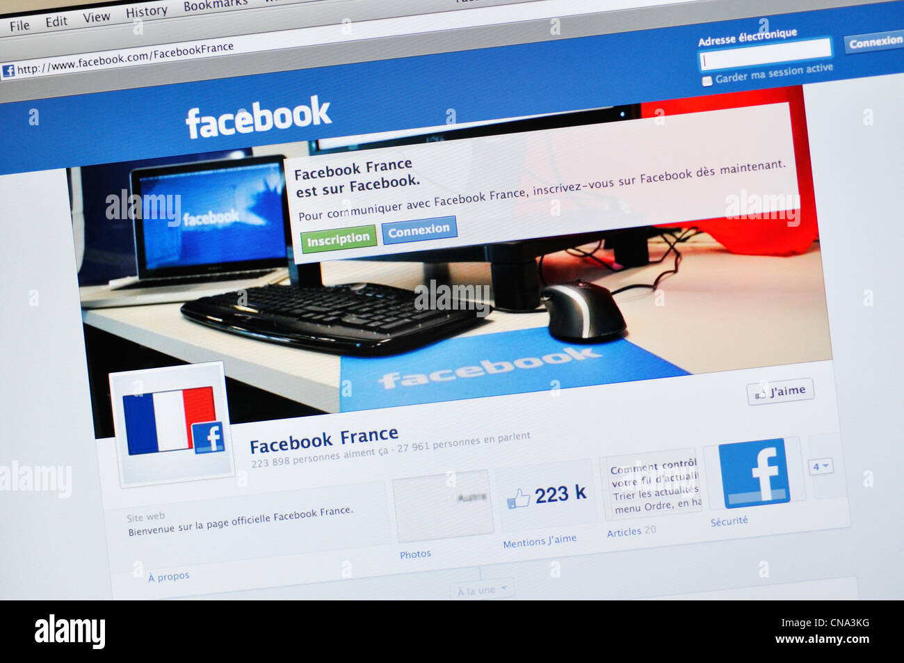Sito web Facebook - Francia Foto Stock