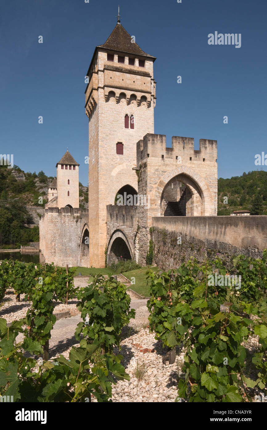 Francia, Lot, Cahors, la Valle del Lot e il Ponte Valentre e il giardino di intossicazione che fa parte dei giardini segreti Foto Stock