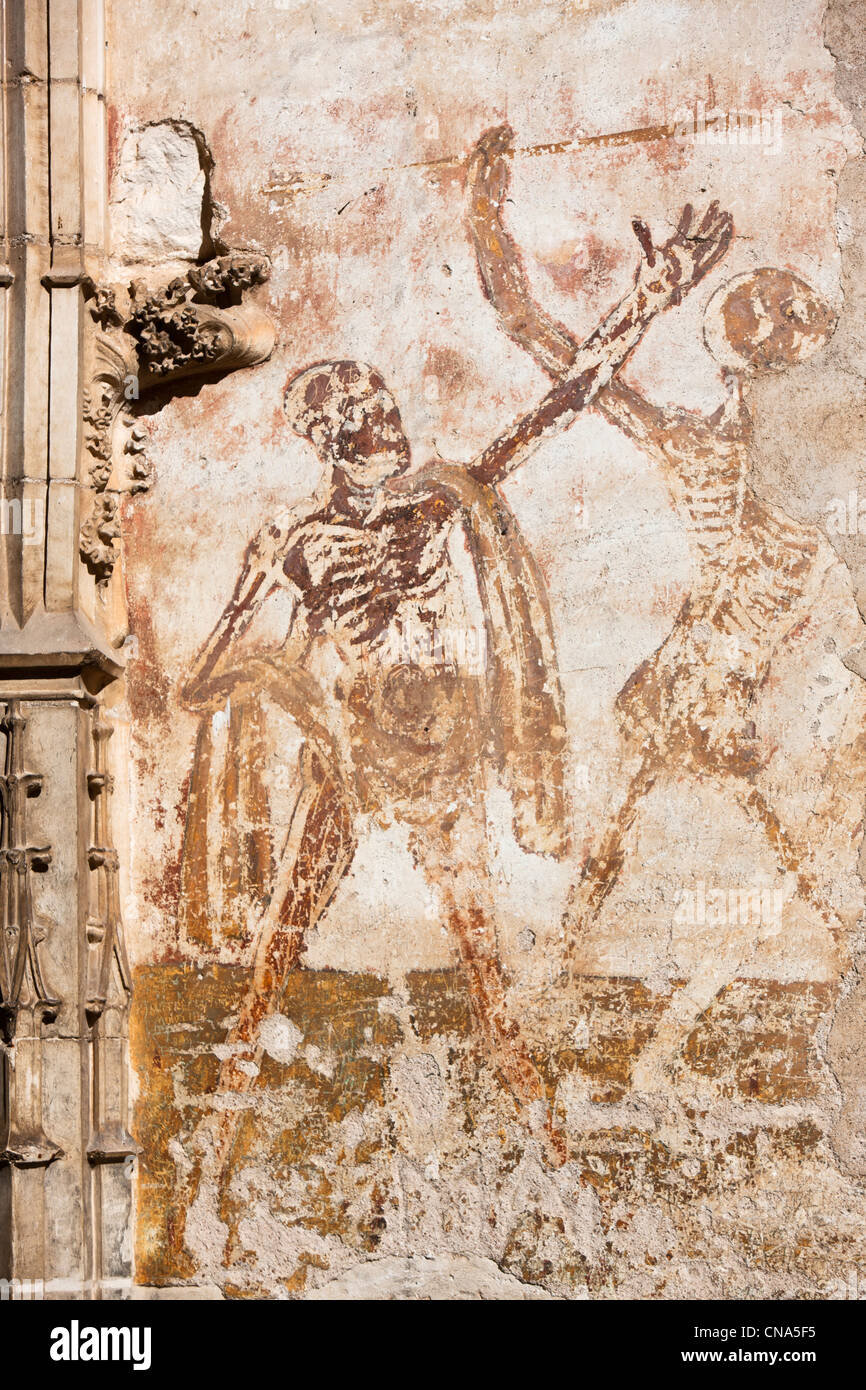 Francia, Lot, Rocamadour, religiosa della città, Affresco cappella di Nostra Signora, rappresentazione della morte Foto Stock