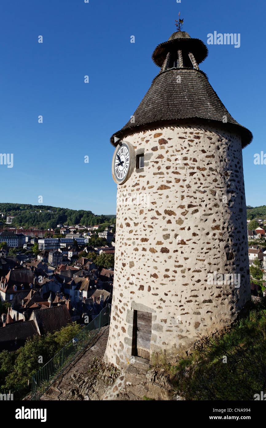 Francia, Creuse, Aubusson, torre con orologio Foto Stock