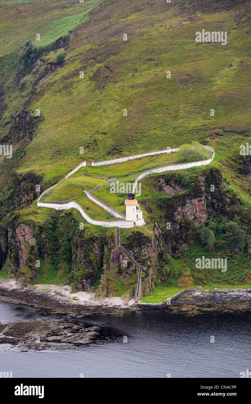 Regno Unito, Scozia, Ebridi Interne, isola di Islay, Mac Arthur's faro capo sul suono di Islay (vista aerea) Foto Stock