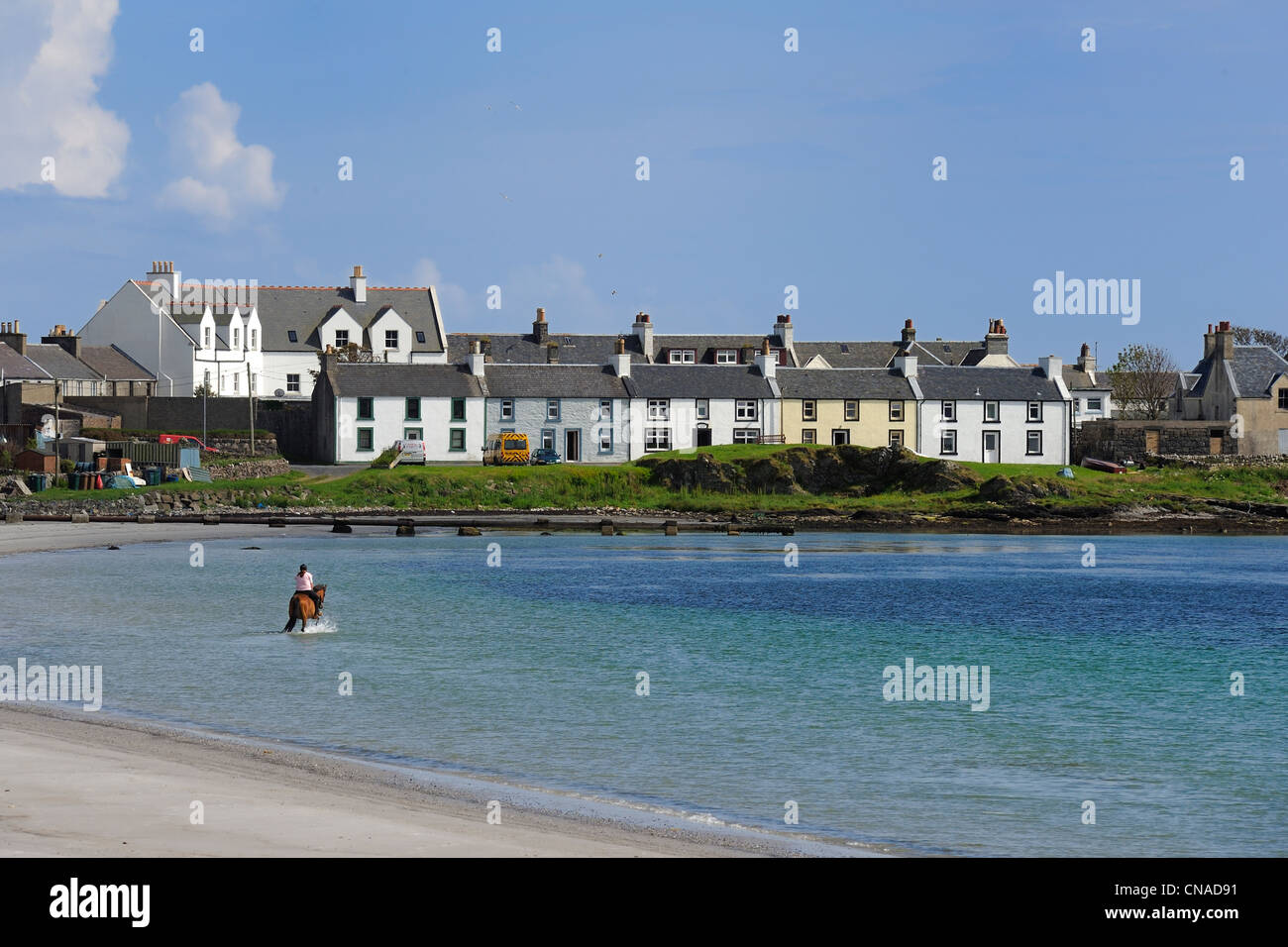 Regno Unito, Scozia, Ebridi Interne, isola di Islay, equitazione porto Ellen Foto Stock